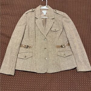 Vintage Together Women's Beige Blazer with Buckle Accents
